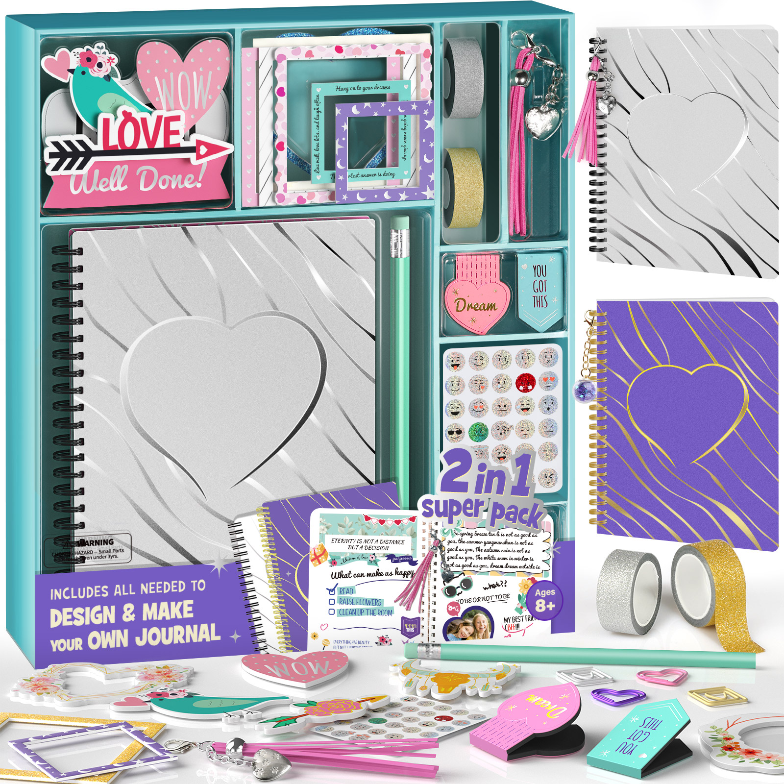 2-Pack DIY Journal Kit - Gifts for Girls Age of 8 9 10 11 12 13